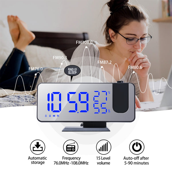 LED Digital Projection Alarm Clock Watch Table Electronic Desktop Clocks USB Wake Up FM Radio Time Ceiling Projector Function