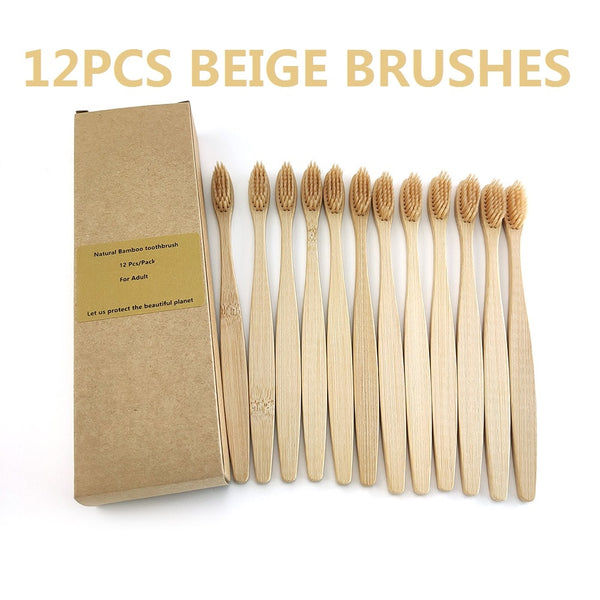 Rainbow Bamboo Toothbrush Banister Brush Natural Soft Hair Tooth Brush Eco-friendly Brushes Oral Cleaning Care Tools(12PCS/Pack)