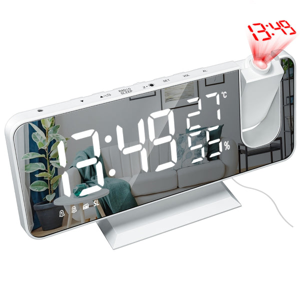 LED Digital Projection Alarm Clock Watch Table Electronic Desktop Clocks USB Wake Up FM Radio Time Ceiling Projector Function