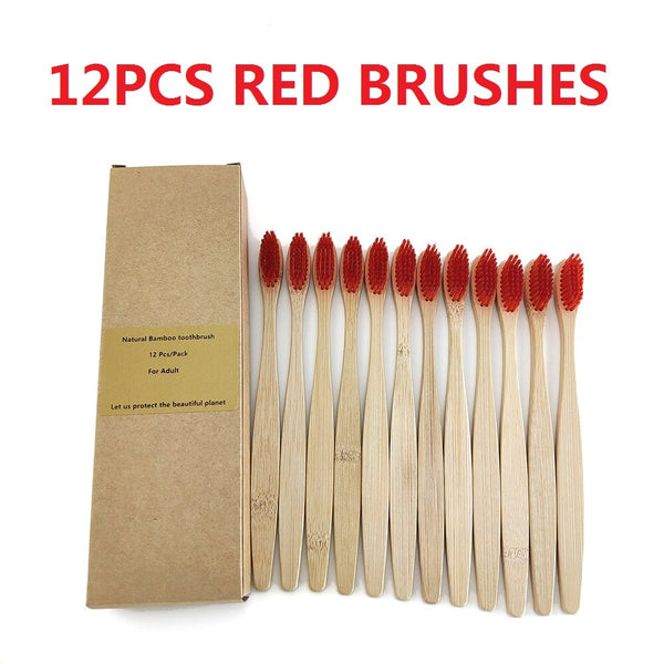 Rainbow Bamboo Toothbrush Banister Brush Natural Soft Hair Tooth Brush Eco-friendly Brushes Oral Cleaning Care Tools(12PCS/Pack)