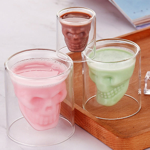 Double wall glass skull cup Transparent wine whisky tea coffee water mug drinks glass reusable Tool bar accessories 25-250ml