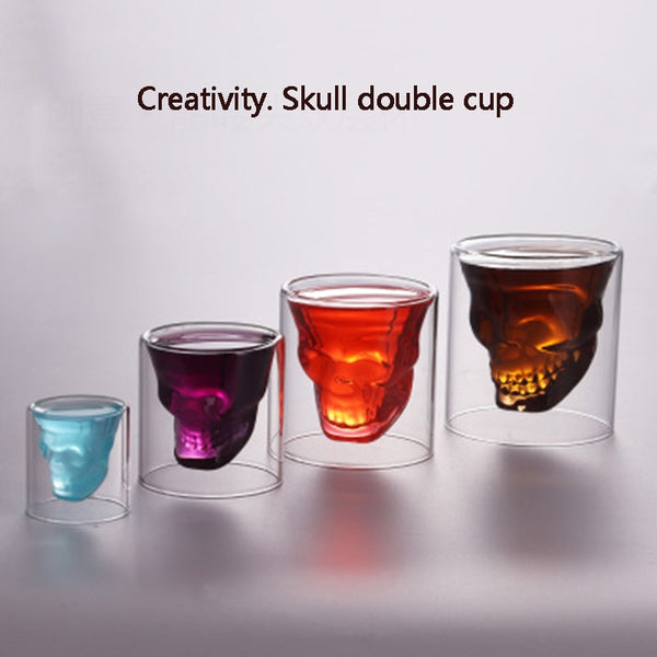 Double wall glass skull cup Transparent wine whisky tea coffee water mug drinks glass reusable Tool bar accessories 25-250ml