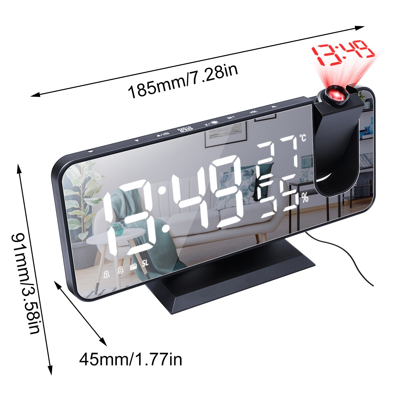 LED Digital Projection Alarm Clock Watch Table Electronic Desktop Clocks USB Wake Up FM Radio Time Ceiling Projector Function