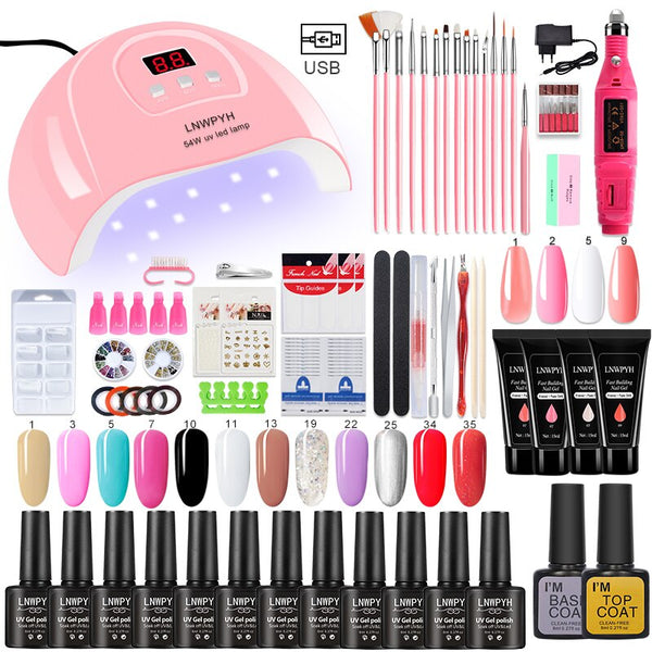 Nail kit 54/24W Nail Lamp 12/6 Colors UV Gel Nail Polish Kit Manicure Art Tools Set Top Base Nail Drill Machine set