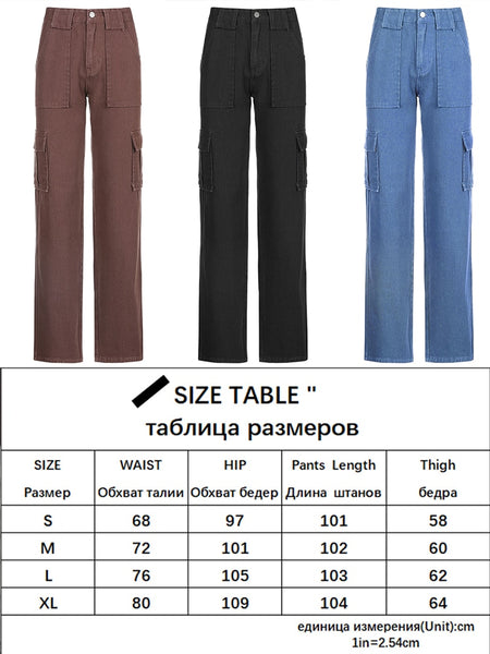 Rockmore Brown Vintage Baggy Jeans Women 90s Streetwear Pockets Wide Leg Cargo Pants Low Waist Straight Denim Trousers 2021