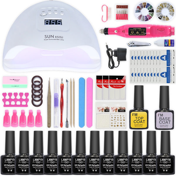 Nail kit 54/24W Nail Lamp 12/6 Colors UV Gel Nail Polish Kit Manicure Art Tools Set Top Base Nail Drill Machine set