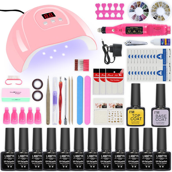 Nail kit 54/24W Nail Lamp 12/6 Colors UV Gel Nail Polish Kit Manicure Art Tools Set Top Base Nail Drill Machine set