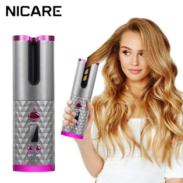 NICARE Automatic Hair Curler Cordless USB Rechargeable Ceramic Curling Iron Temperature Adjustable Portable Hair Styling Tools