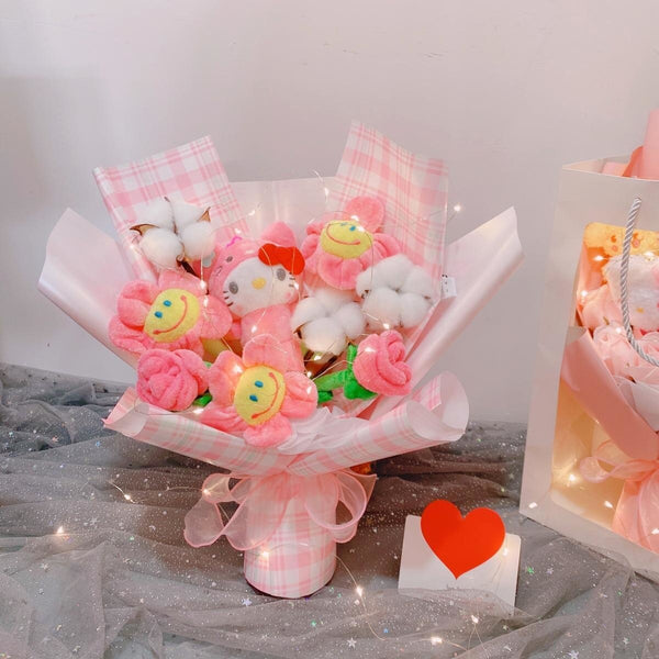 Led Light Hello Kitty Bouquet My Melody Cinnamoroll Kuromi Kawaii Plushie Toys Stuffed Flower Bunch For Girl Valentines Day Gift