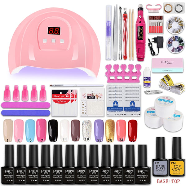 Nail kit 54/24W Nail Lamp 12/6 Colors UV Gel Nail Polish Kit Manicure Art Tools Set Top Base Nail Drill Machine set