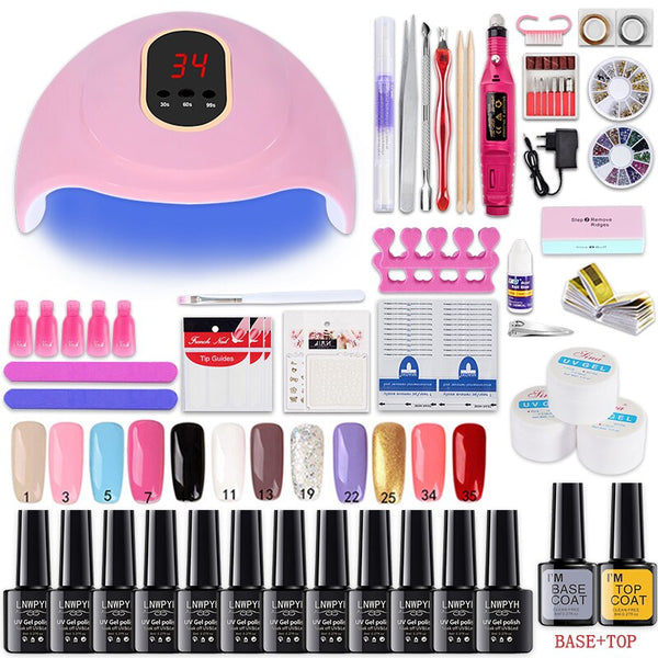 Nail kit 54/24W Nail Lamp 12/6 Colors UV Gel Nail Polish Kit Manicure Art Tools Set Top Base Nail Drill Machine set