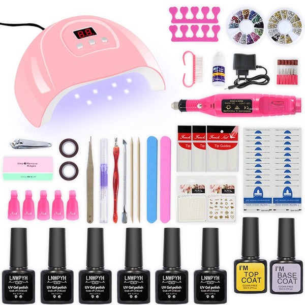 Nail kit 54/24W Nail Lamp 12/6 Colors UV Gel Nail Polish Kit Manicure Art Tools Set Top Base Nail Drill Machine set