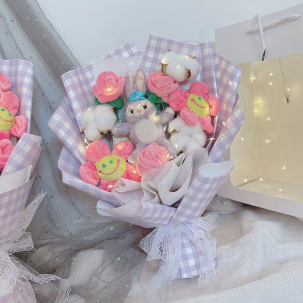 Led Light Hello Kitty Bouquet My Melody Cinnamoroll Kuromi Kawaii Plushie Toys Stuffed Flower Bunch For Girl Valentines Day Gift