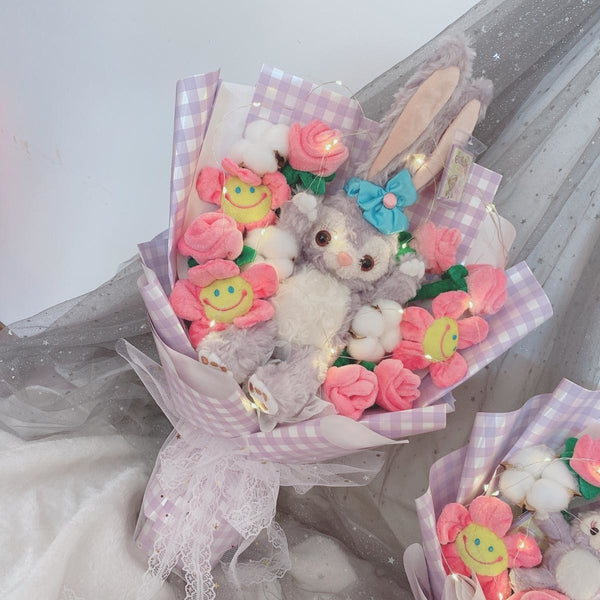 Led Light Hello Kitty Bouquet My Melody Cinnamoroll Kuromi Kawaii Plushie Toys Stuffed Flower Bunch For Girl Valentines Day Gift