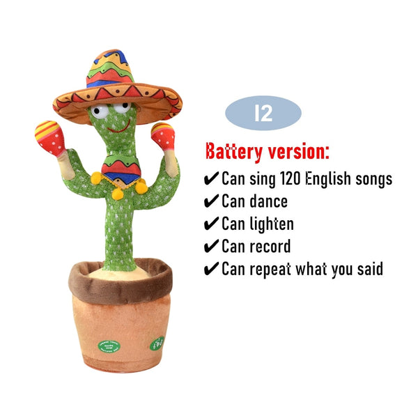 Dancing Cactus Repeat Talking Toy Electronic Plush Toys Can Sing Record Lighten Battery USB Charging Early Education Funny Gift