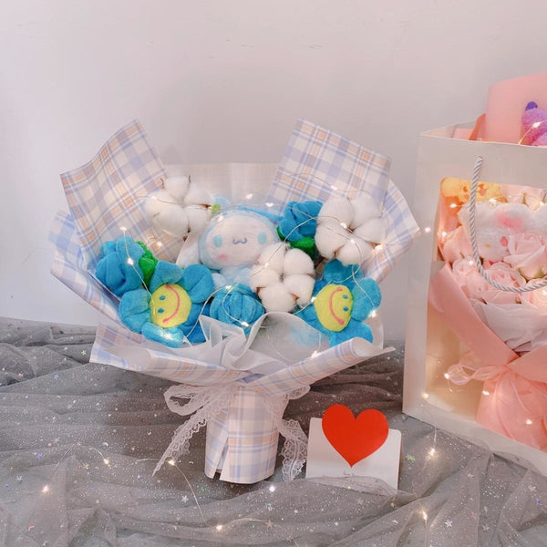 Led Light Hello Kitty Bouquet My Melody Cinnamoroll Kuromi Kawaii Plushie Toys Stuffed Flower Bunch For Girl Valentines Day Gift